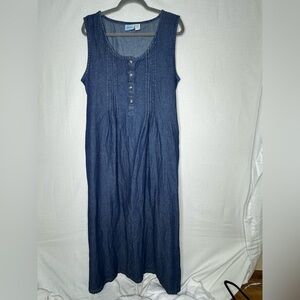 Vermont Country Store Denim Midi Overall Jumper Dress 90s L Cottage Prairie